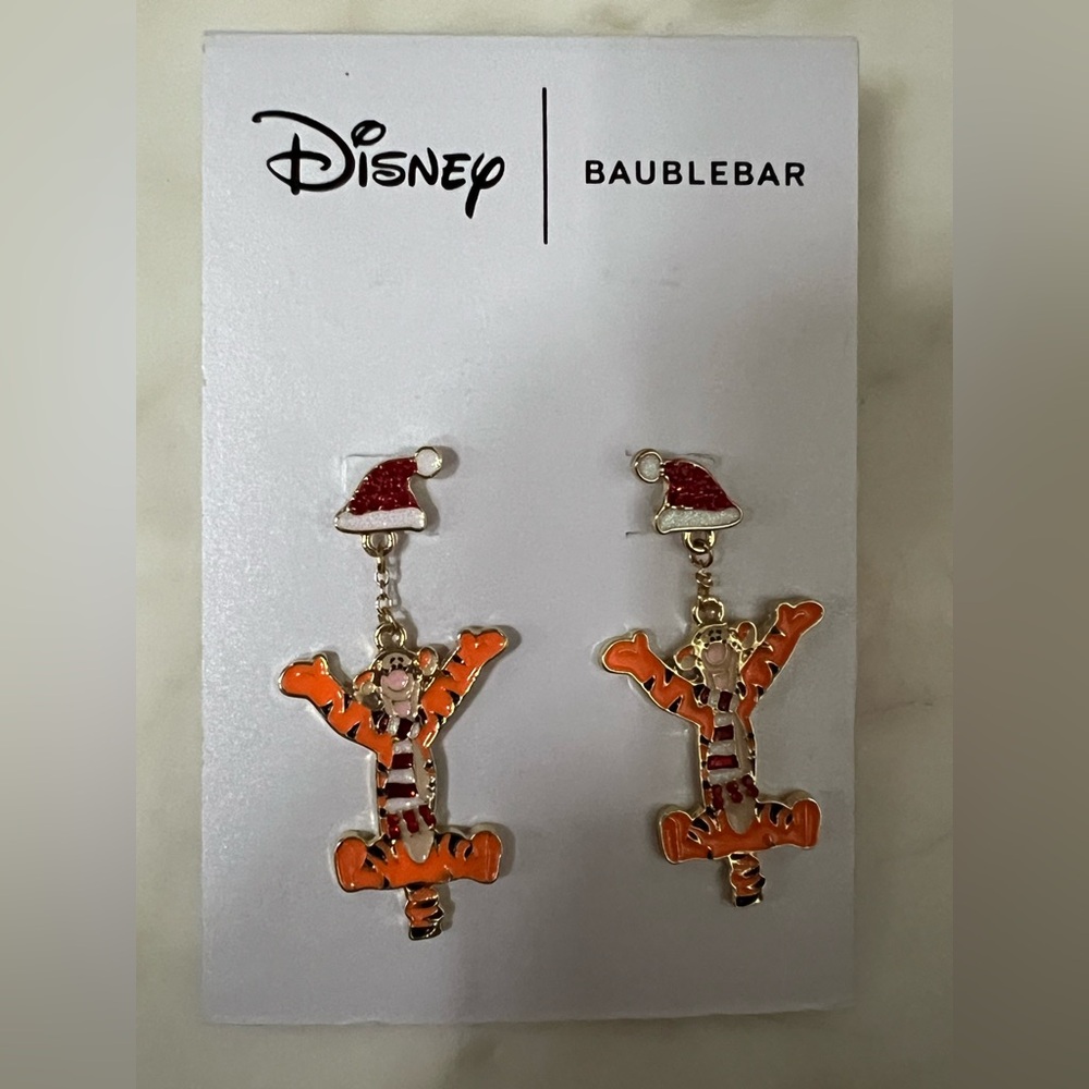 Disney BaubleBar Winnie the Pooh Tigger Christmas Santa Hat DropEarrings